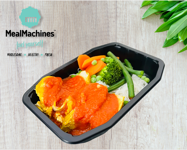 Chicken With White Wine Tomato Sauce On Rice Pasta & Vegetables (GF) | MEAL MACHINES